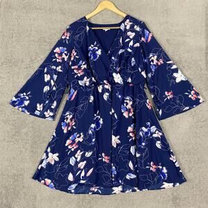 Westport Dress Women 14 Blue White Floral Flowy Whimsy Fairy Boho Peasant Summer